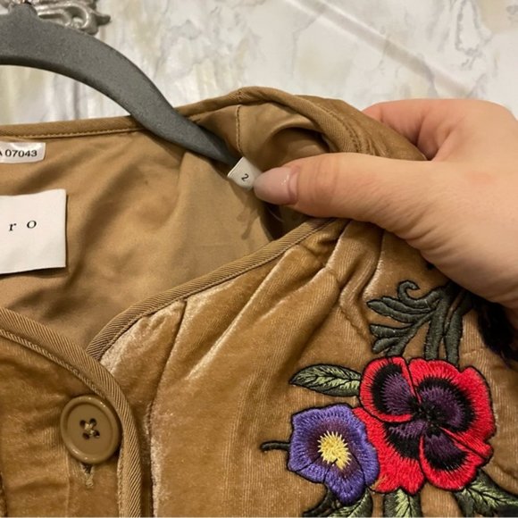 Sandro Paris quilted Riva velvet jacket hood embroidered flowers 2 medium luxury - Picture 9 of 11